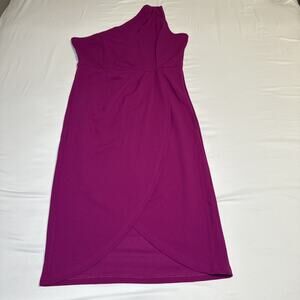 PRETTY GARDEN XL Midi Dress Purple Womens One Shoulder w/ Cutout Pleated NWT